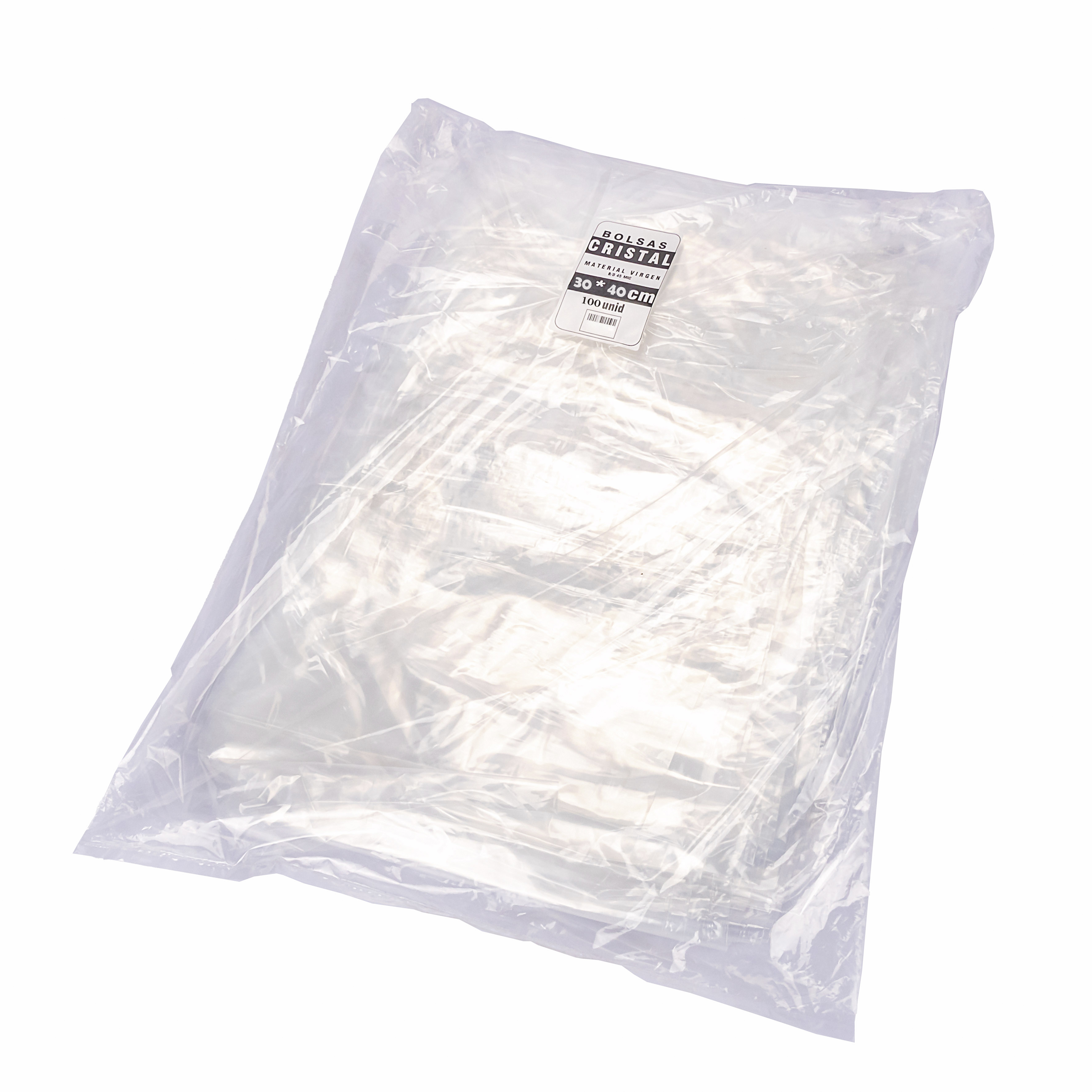 BOLSAS PLASTICAS mE PE CRISTAL (B/D - 45MIC - S/F) .30X40CM *100UNID
