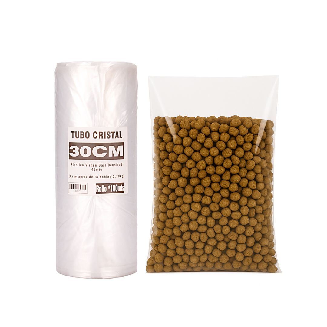 TUBO SIN CORTE mE PE CRISTAL (B/D - 45MIC) .30CM*100MTS *UNID