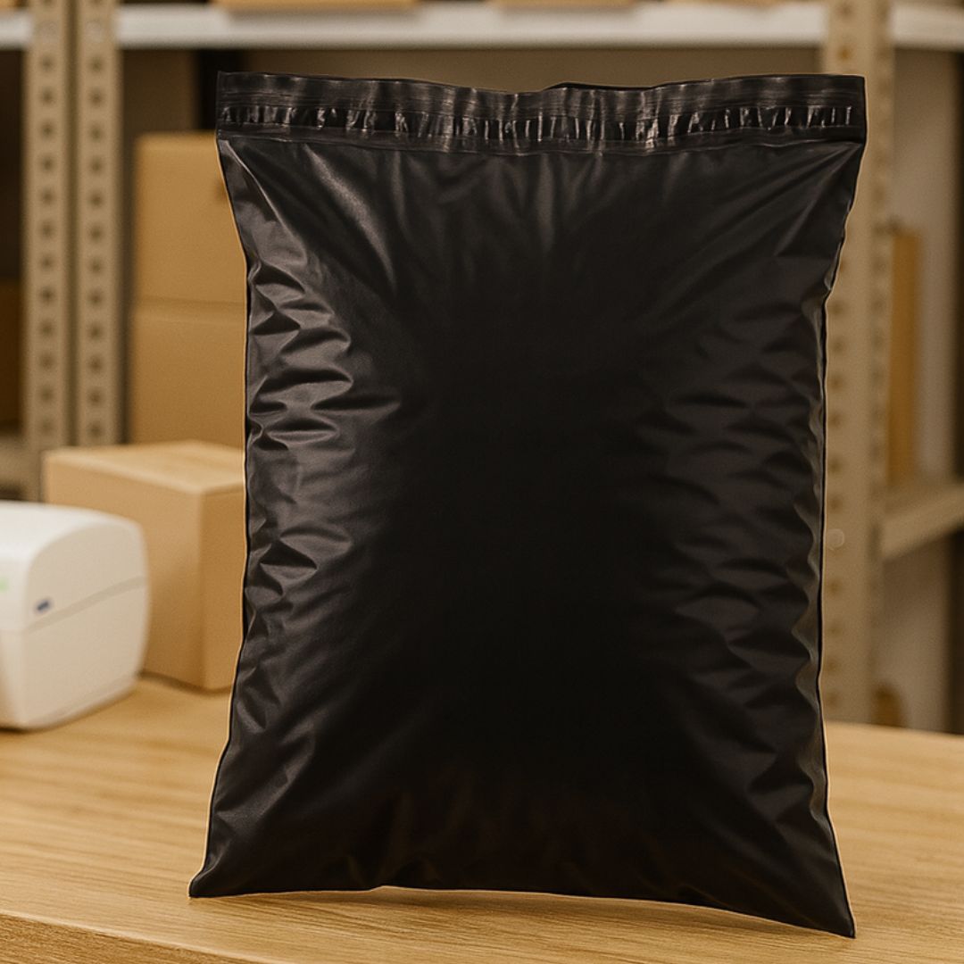 BOLSAS E-COMMERCE ECO 45*55CM NEGRA (60MIC + FAJA SEGURIDAD) *50UNID