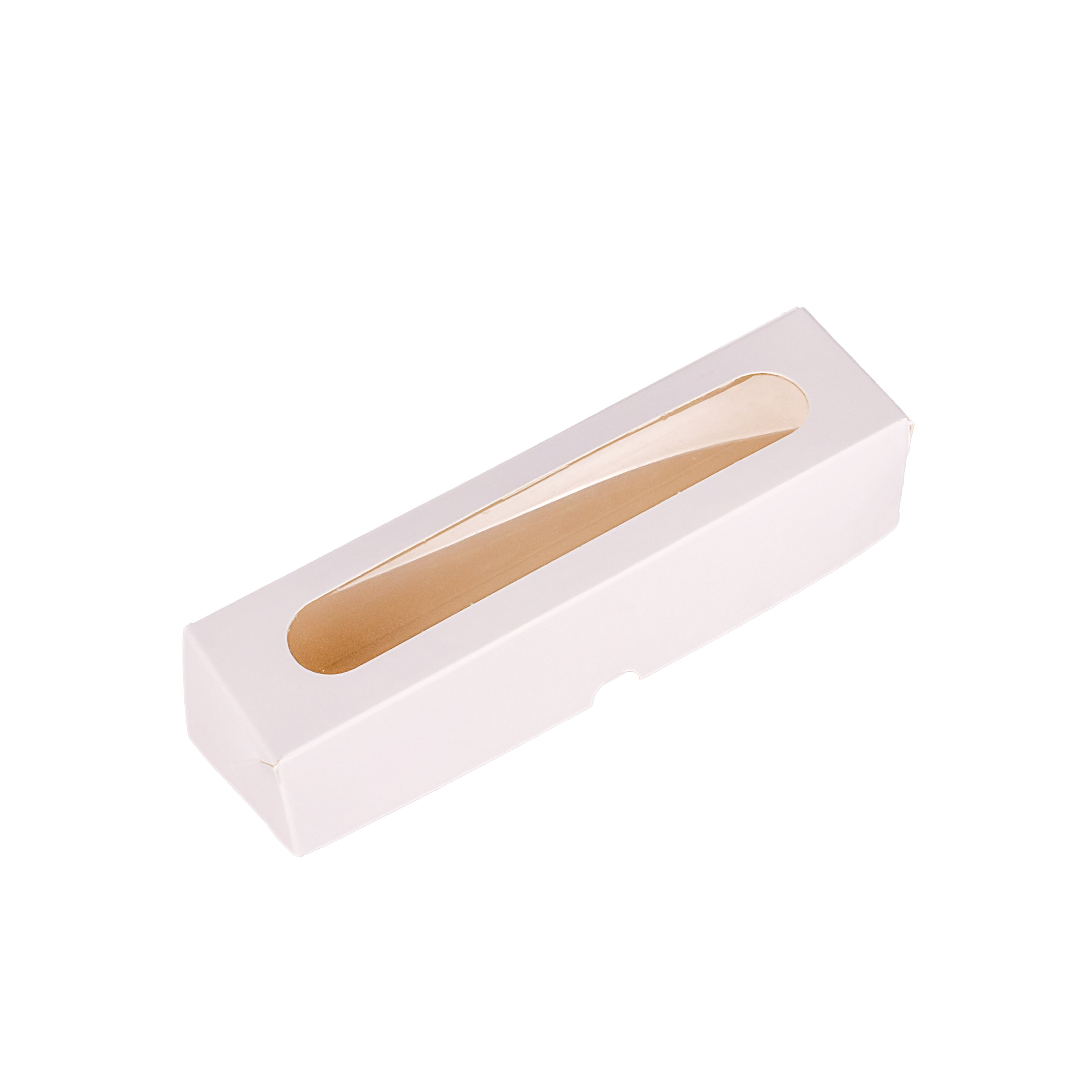 CAJA CARTULINA BLANCA 5/6 MACARONS (20X5X5CM C/VISOR) mE *25UNID
