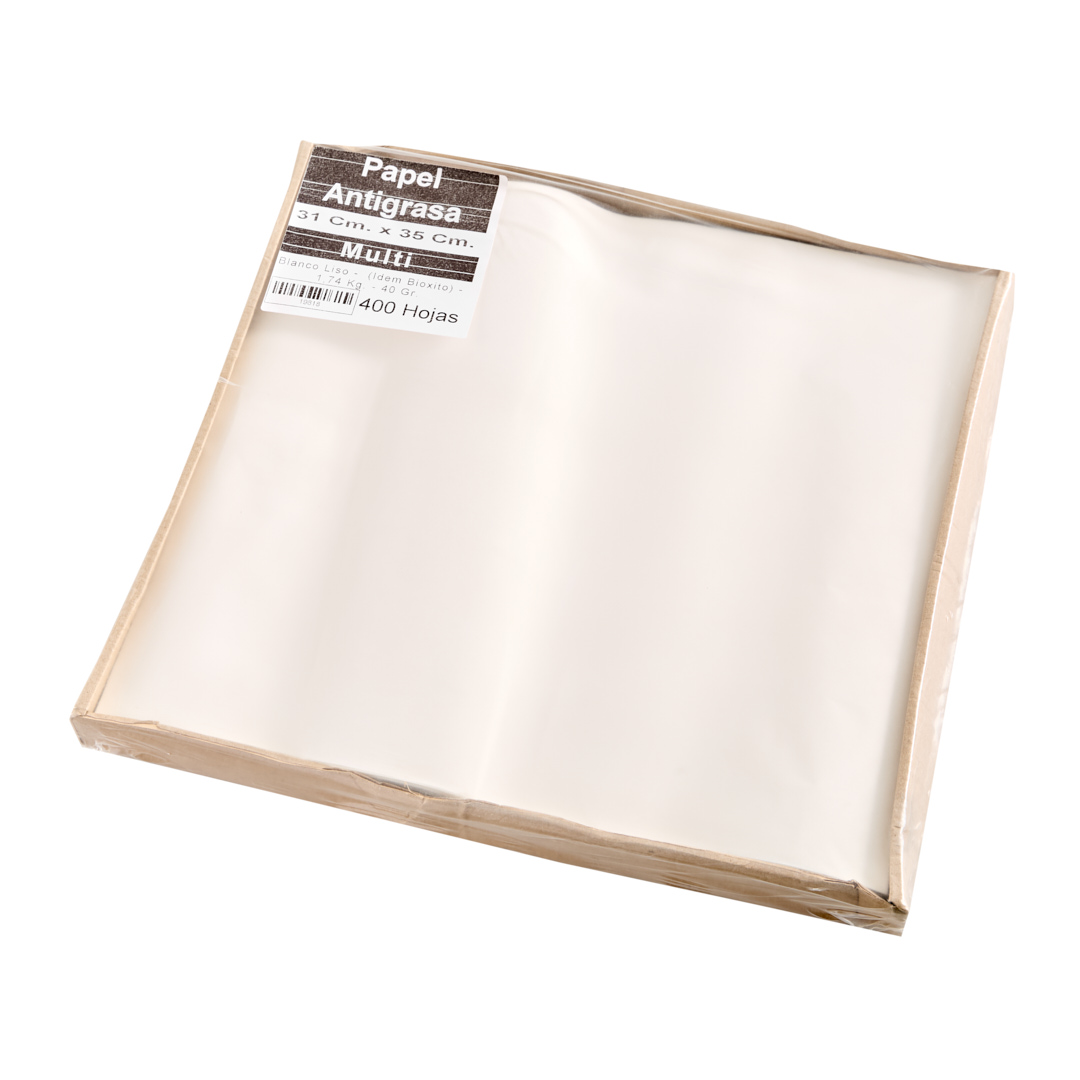 PAPEL ANTIGRASA MULTI 31*35CM BLANCO LISO (SIMIL BIOXIDO) (1.74KG) *400 HOJAS