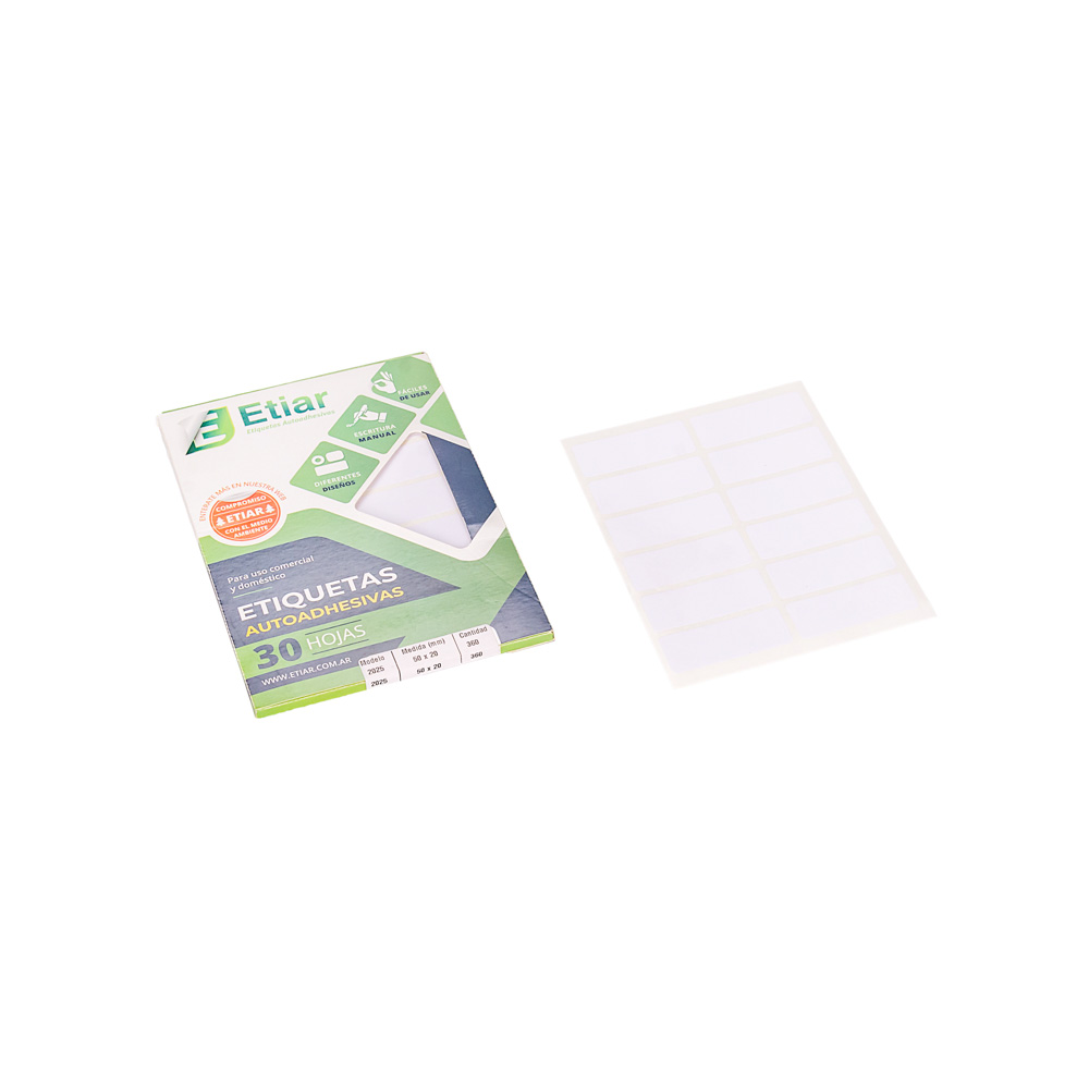 ETIQUETAS EN PLANCHA MINI MODELO Nº25 (50*20MM) *300UNID