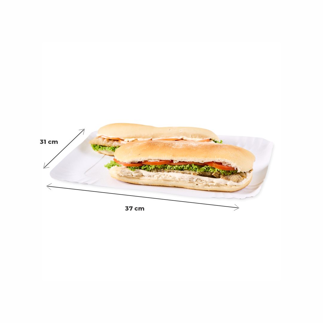 BANDEJA CARTON RECTANGULAR BLANCA LINEA.ROJA Nº8 (31*37CM) *100UNID