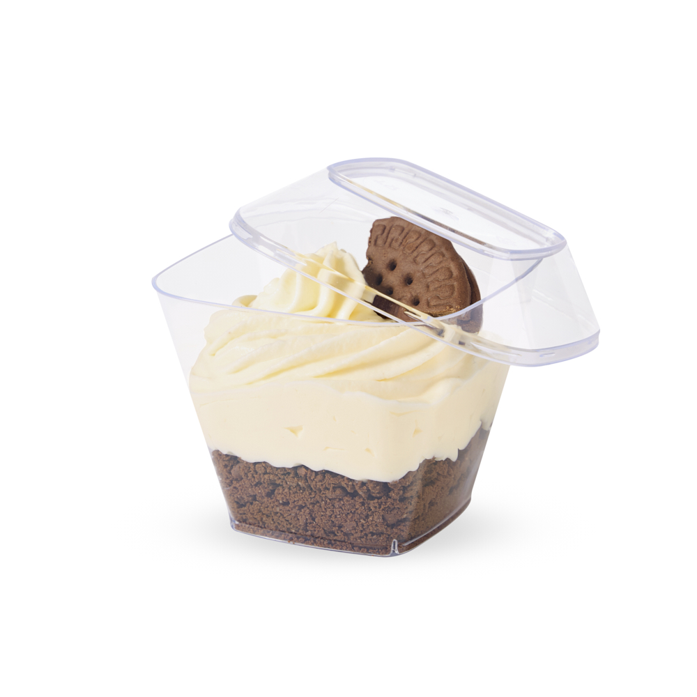 STRAWPLAST POTE RIGIDO 180CC CUADRADO C/TAPA CRISTAL (ST-532) *10UNID