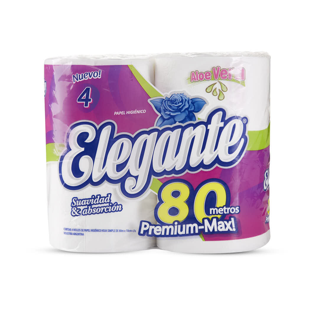 PAPEL HIGIENICO FAMILIAR (4U*80MTS) ELEGANTE MAX ALOE VERA S/H *UNID.